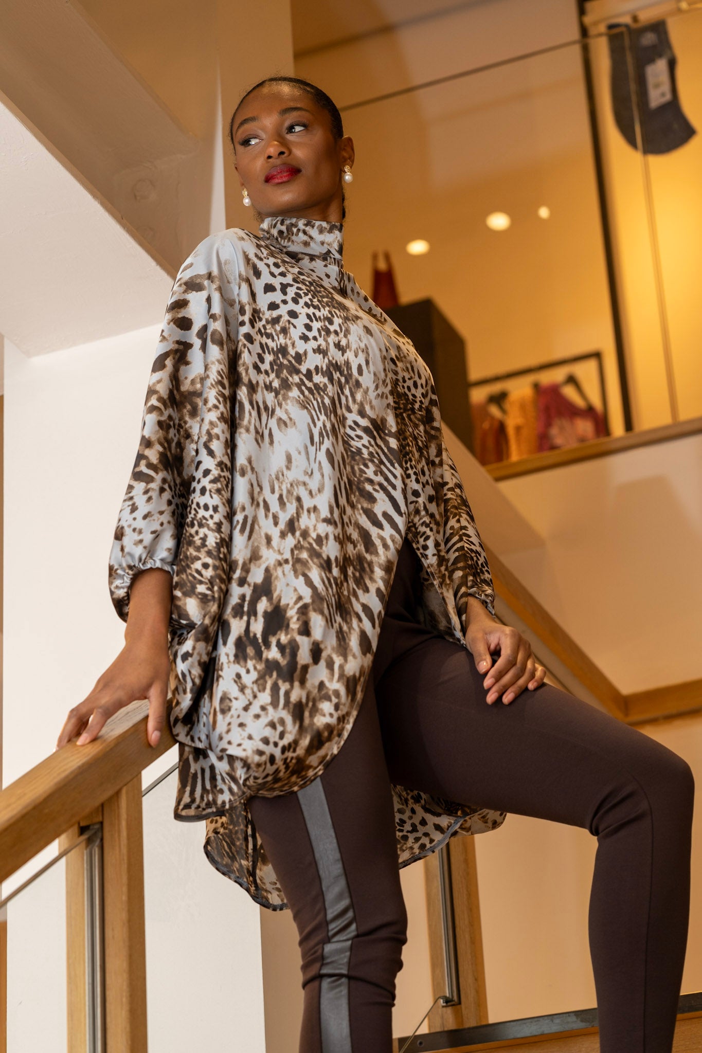 Brown and cream Palm leaves long Tunic