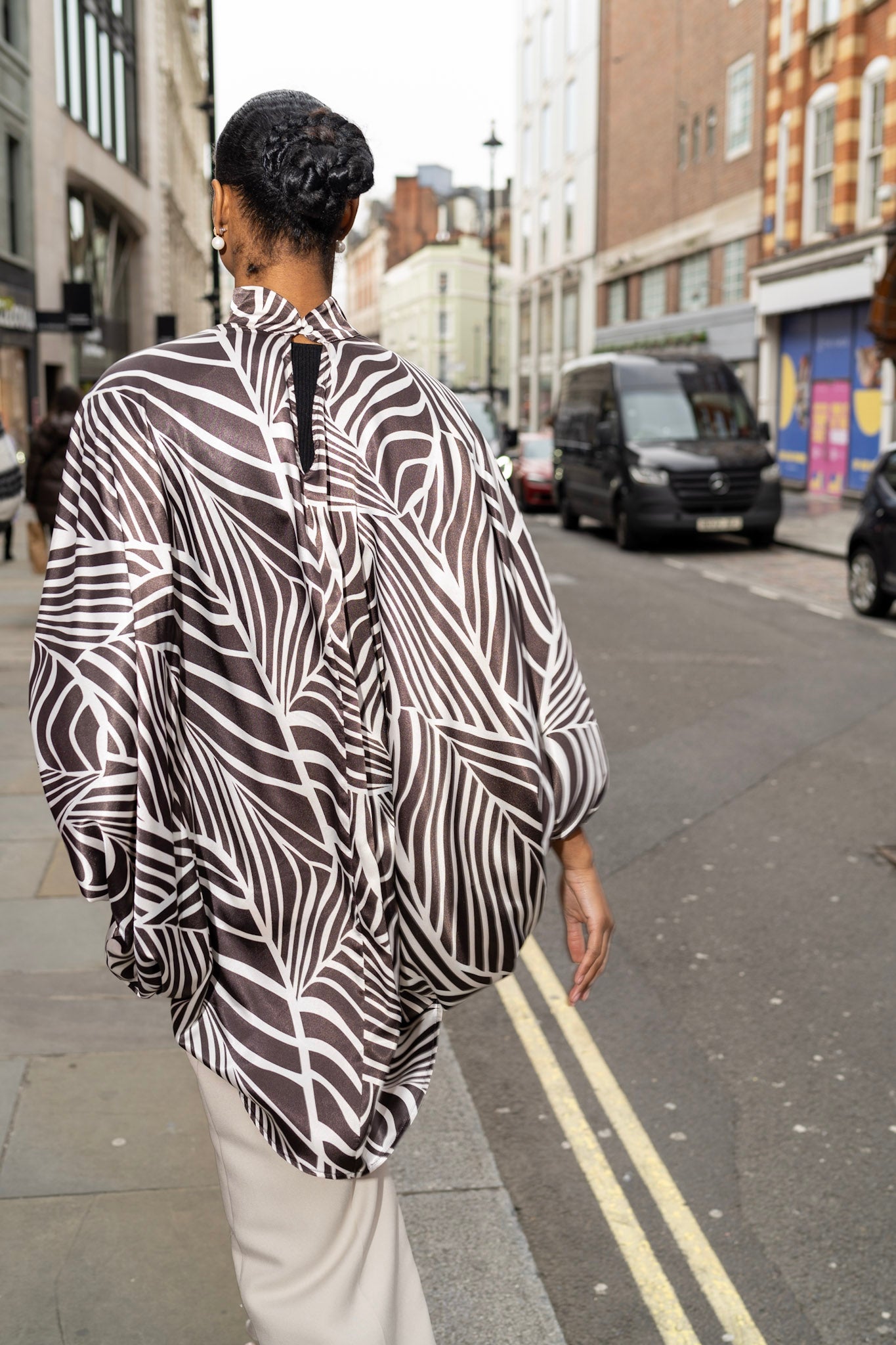 Brown and cream Palm leaves long Tunic