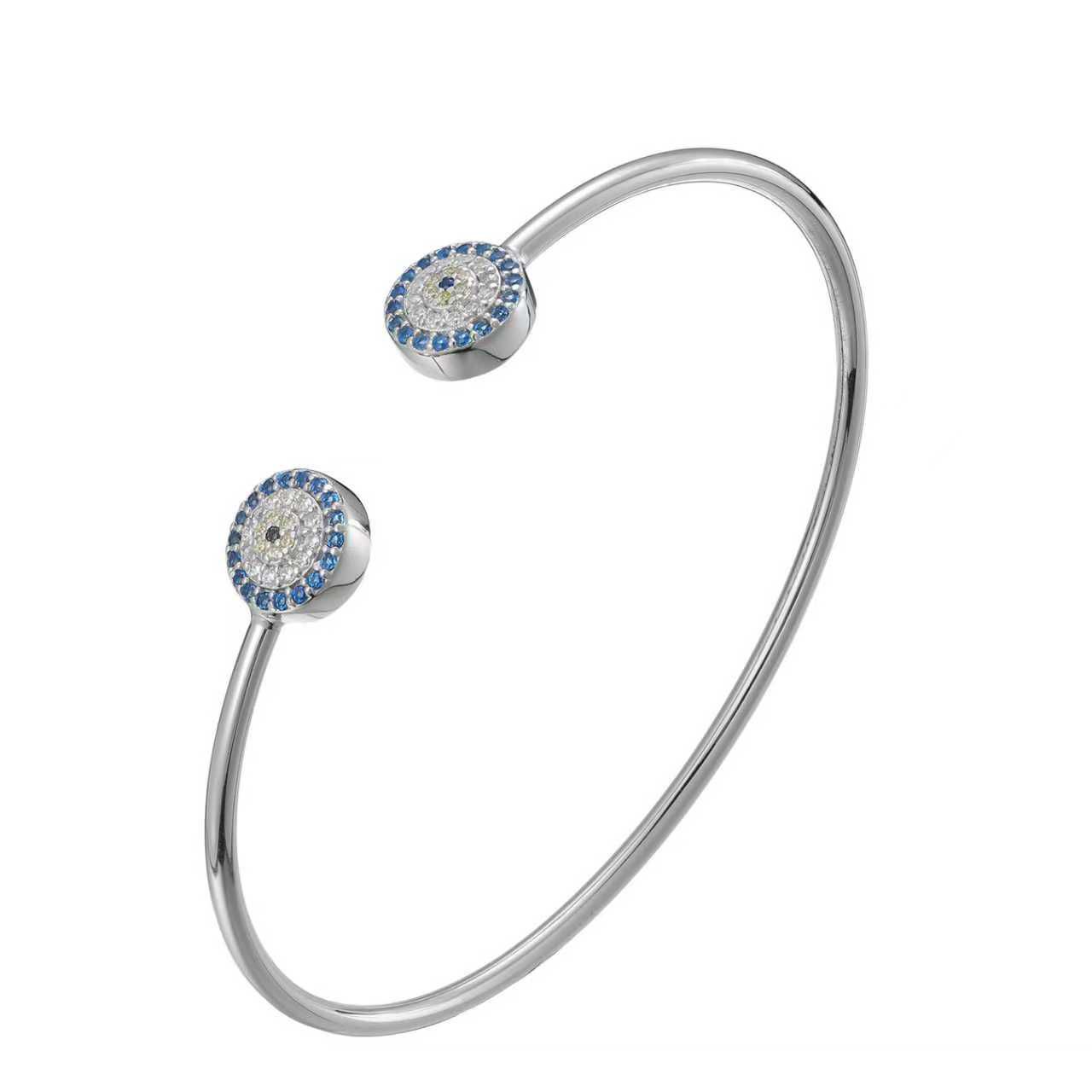Blue Halo Cuff Bracelet - Solid 925 Sterling Silver, Rhodium-Plated