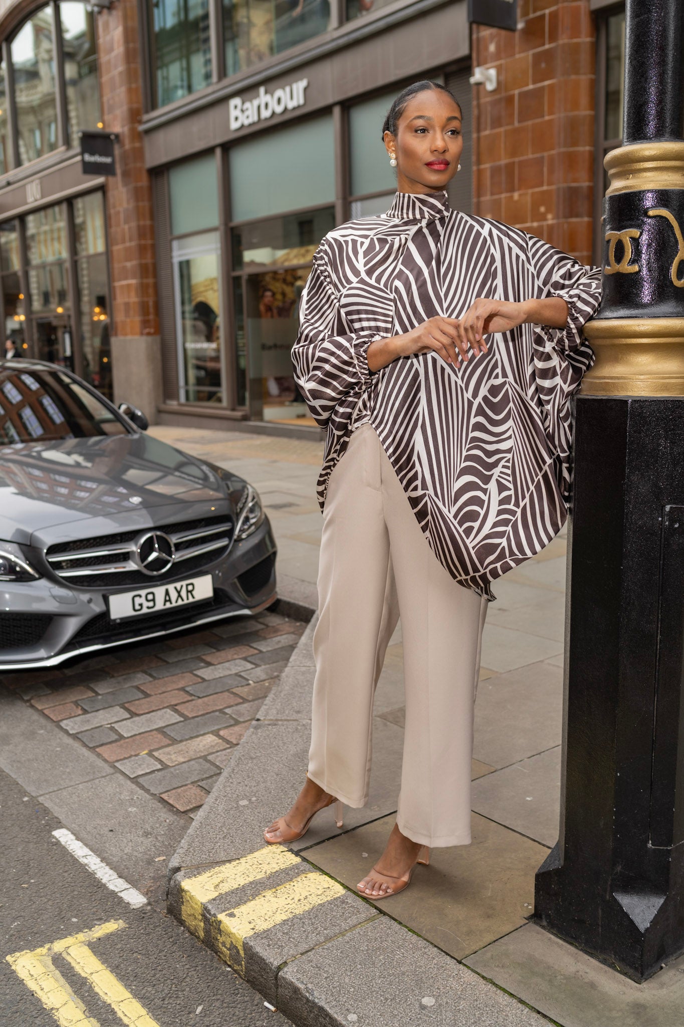 Brown and cream Palm leaves long Tunic