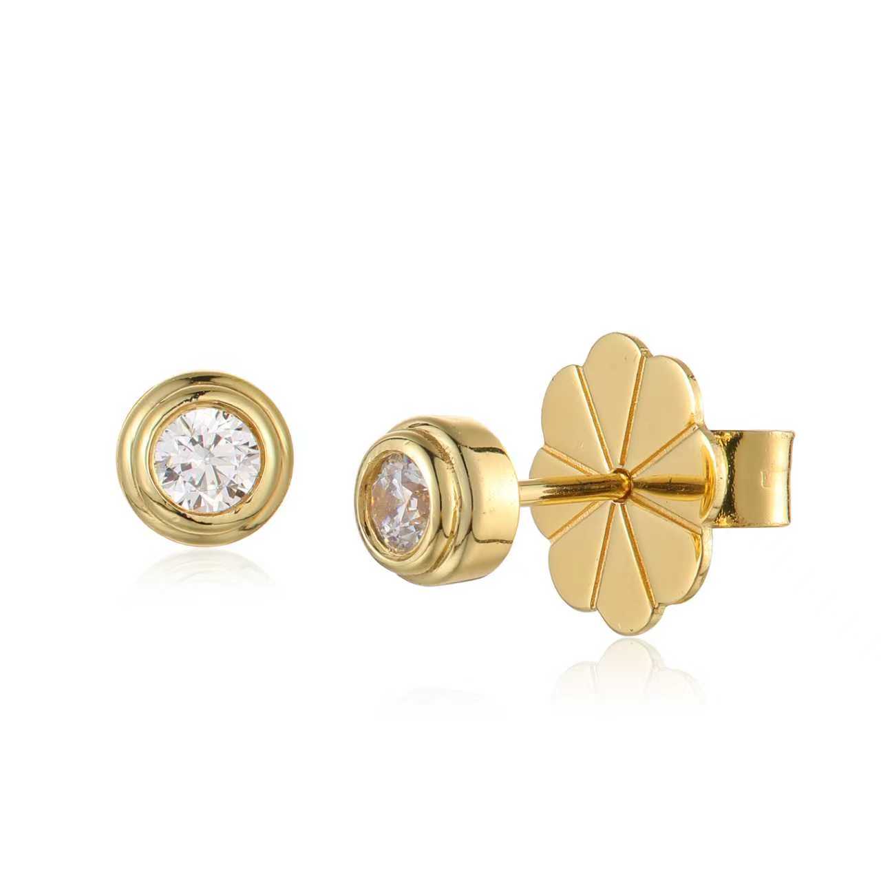Round Whisper Studs - 14K Gold Vermeil, Moissanite