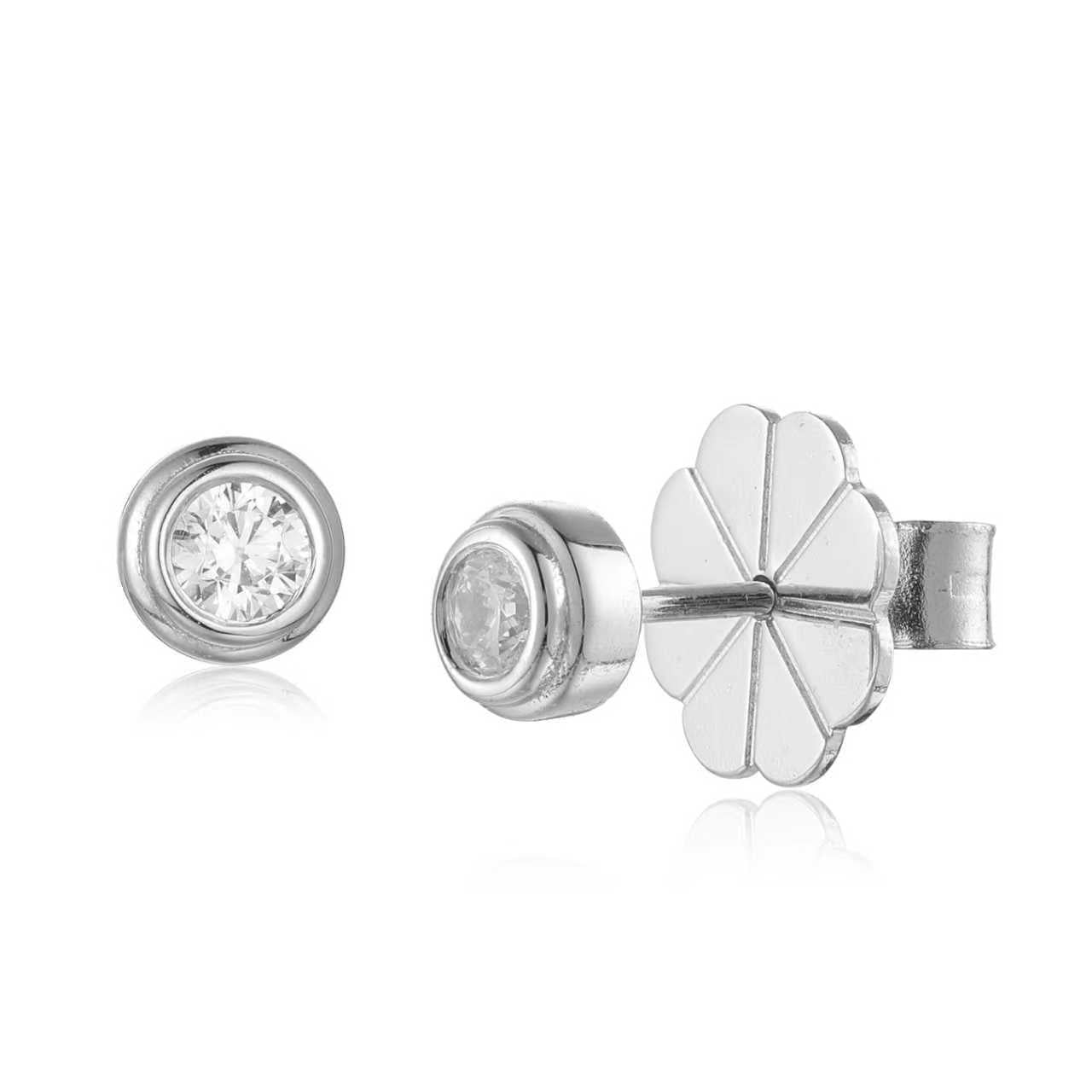 Round Whisper Studs - Solid 925 Sterling Silver, Rhodium-Plated