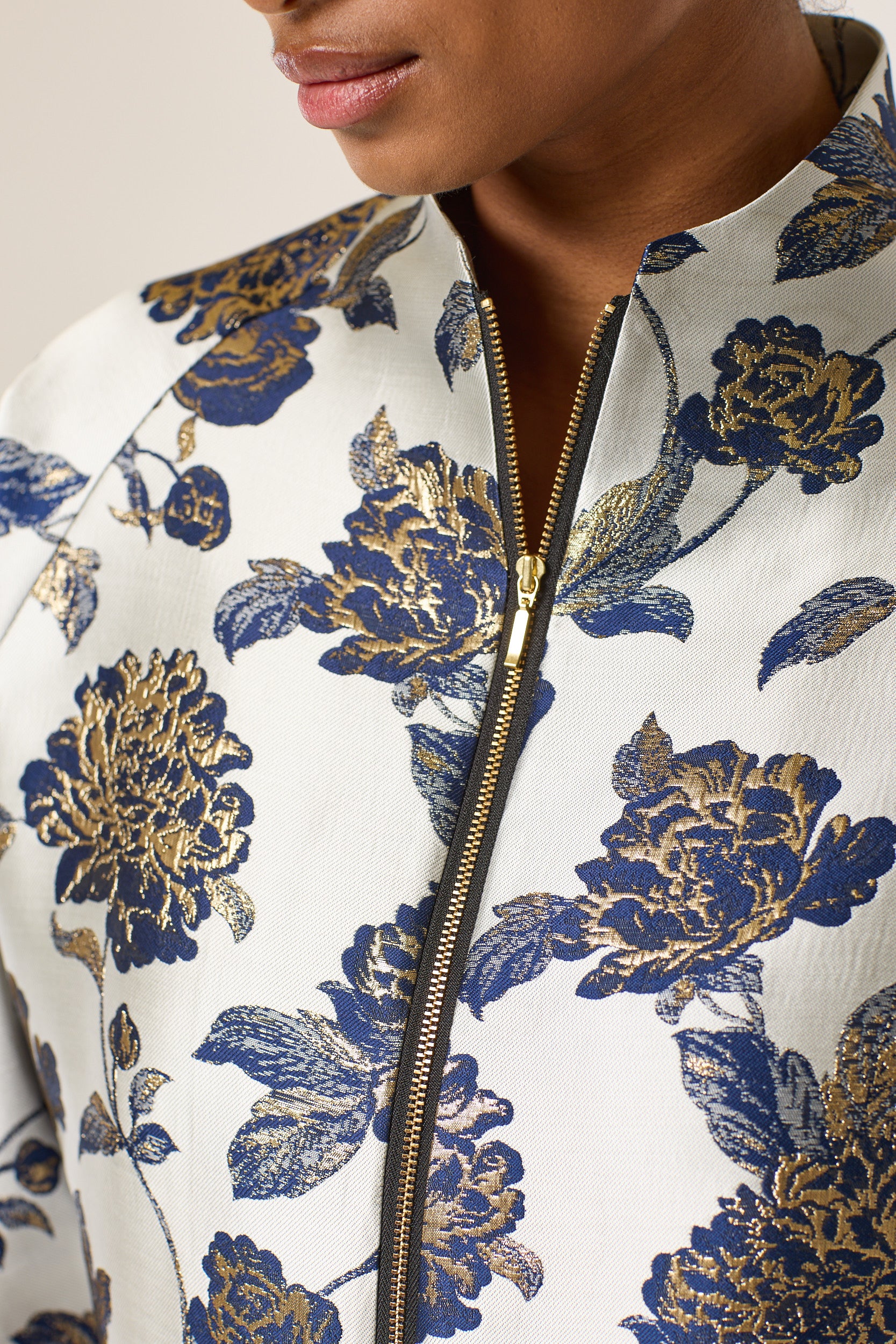 The Blue And Cream Flowery Nadine Jacket.