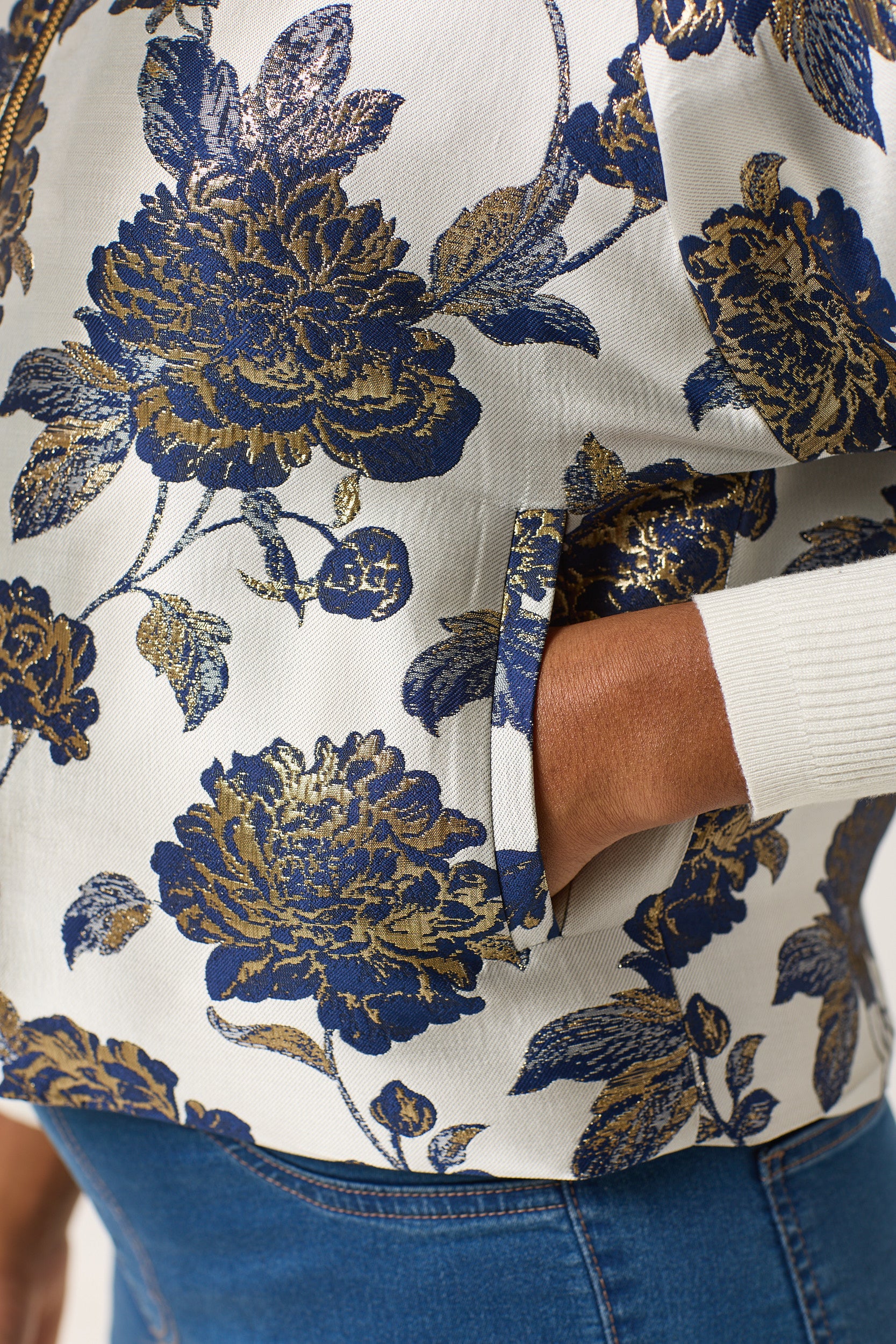 The Blue And Cream Flowery Nadine Jacket.