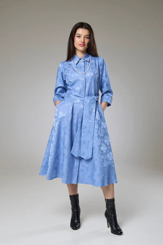 Sky Blue Petals Sleeved Dress