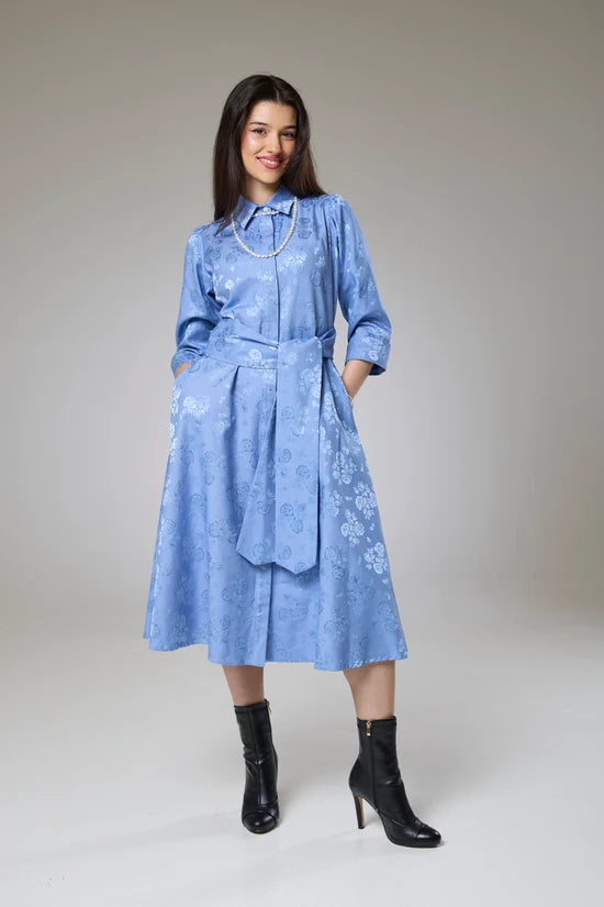 Sky Blue Petals Sleeved Dress