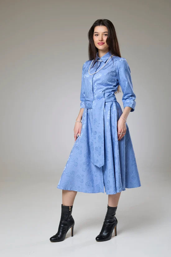 Sky Blue Petals Sleeved Dress
