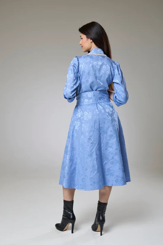 Sky Blue Petals Sleeved Dress