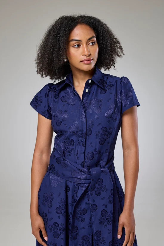 Royal Blue Petals Short Sleeve Shirt Dress