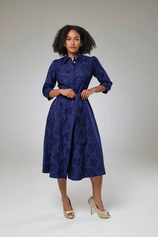 Royal Blue Petals Sleeved Dress