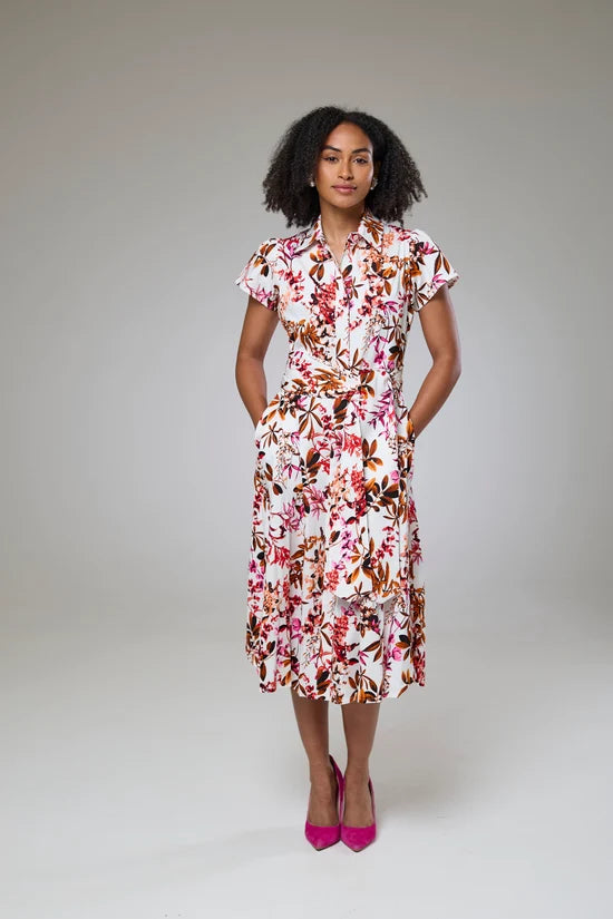 Blooming Pink Flora Short Sleeve Shirt Dress