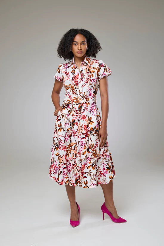 Blooming Pink Flora Short Sleeve Shirt Dress