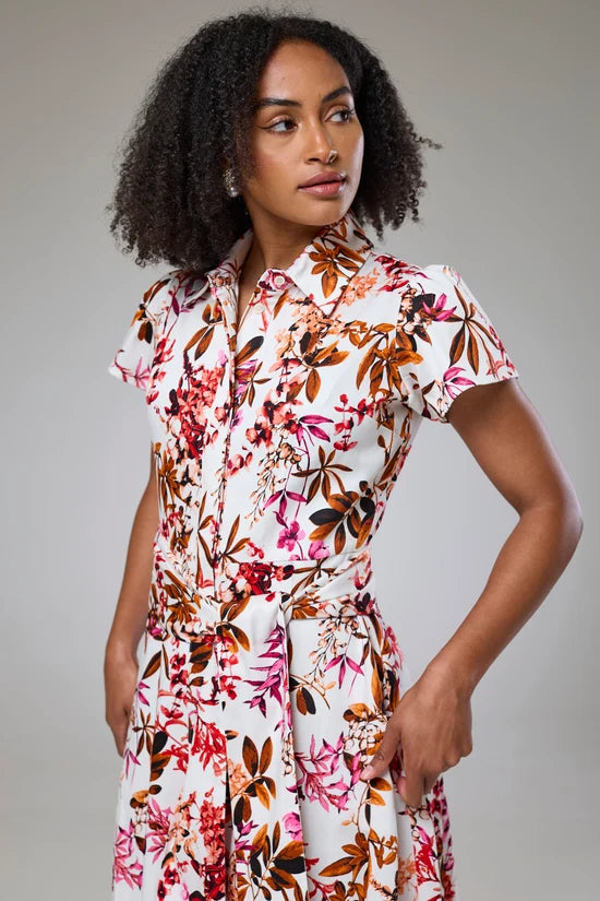 Blooming Pink Flora Short Sleeve Shirt Dress