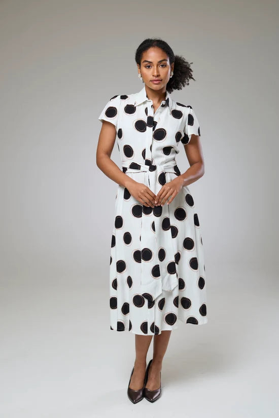 Absolute Polka Dot Linen Short Sleeve Shirt Dress