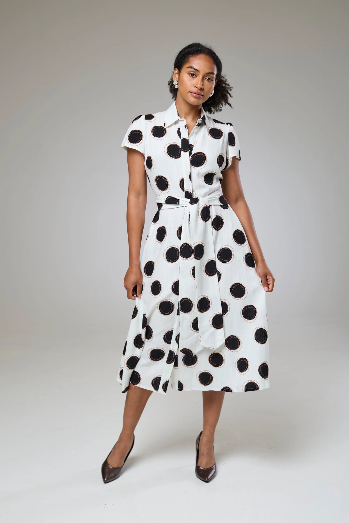 Absolute Polka Dot Linen Short Sleeve Shirt Dress