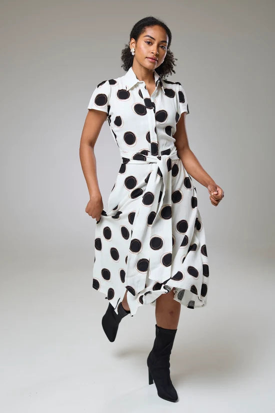 Absolute Polka Dot Linen Short Sleeve Shirt Dress