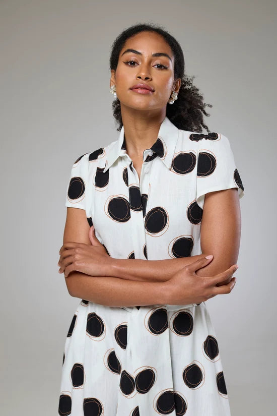 Absolute Polka Dot Linen Short Sleeve Shirt Dress