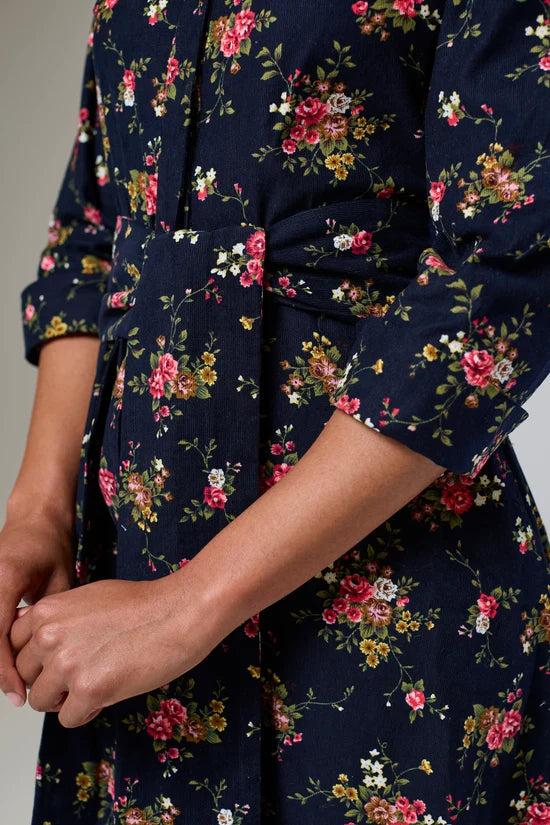 Navy Flora Cord Long Sleeve Dress