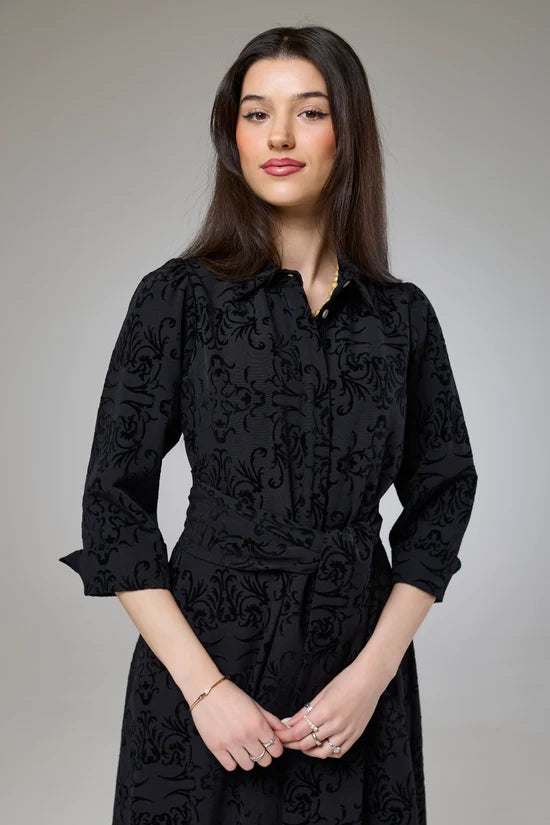 Vintage Black Velvet Sleeved Dress