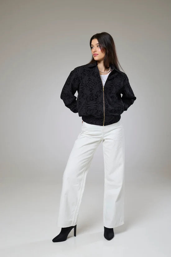 Vintage Black Velvet Bomber Jacket