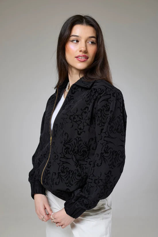 Vintage Black Velvet Bomber Jacket
