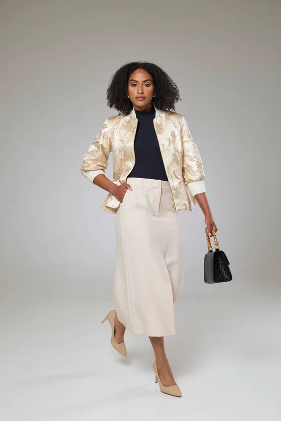 Ivory Shimmery Flora Fitted Jacket Blouse
