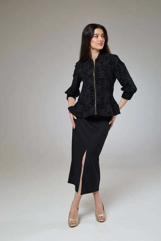 Vintage Black Velvet Fitted Jacket Blouse