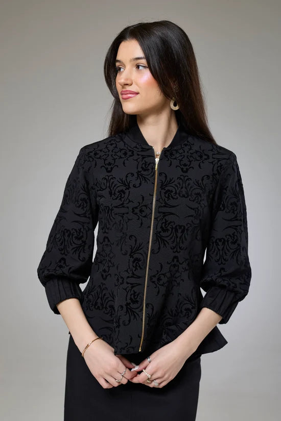 Vintage Black Velvet Fitted Jacket Blouse