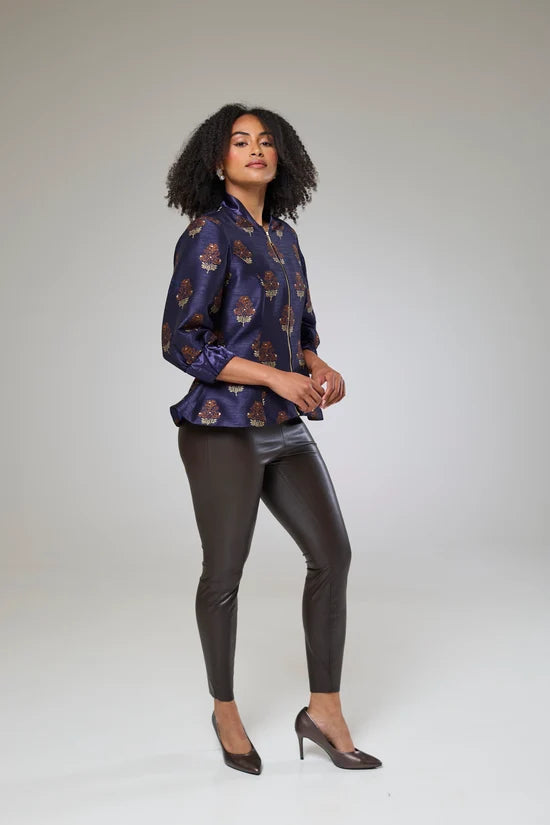 Auburn Embroidered Raw Silk Fitted Jacket Blouse