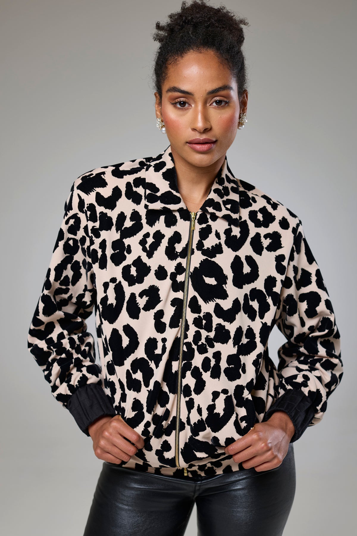 Leopard Velvet Bomber Jacket