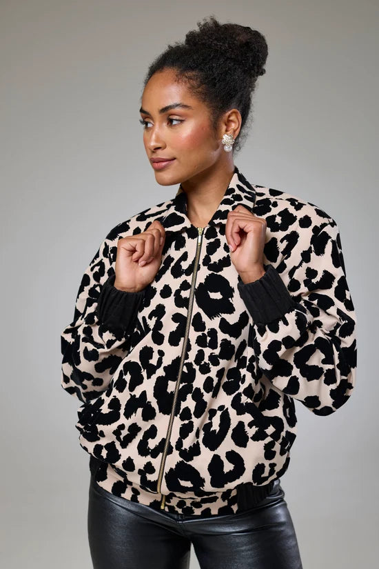 Leopard Velvet Bomber Jacket