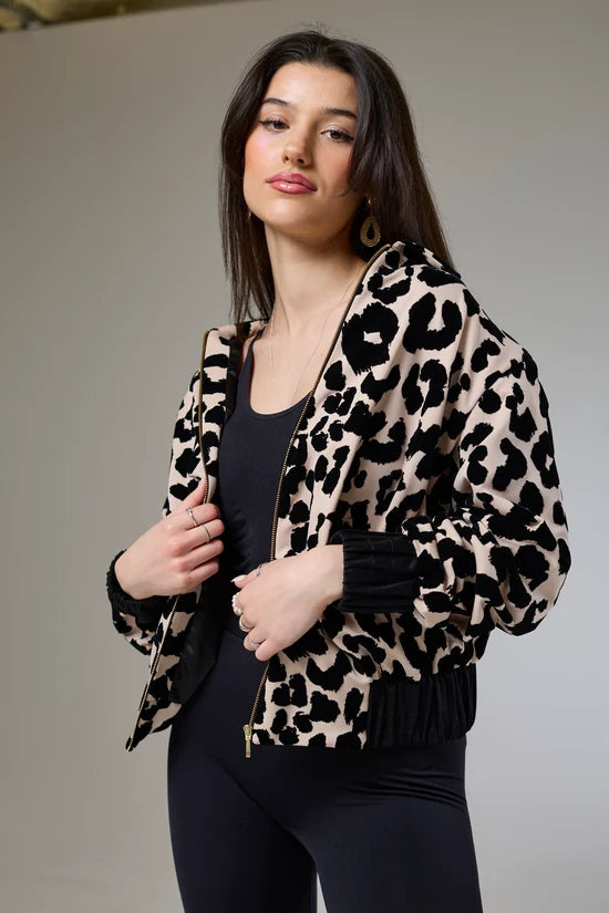 Leopard Velvet Bomber Jacket