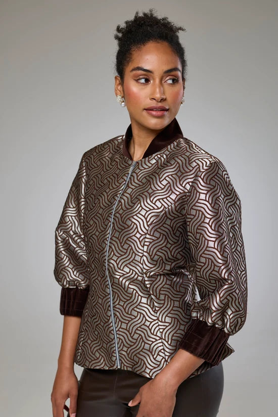 Dazzle Chocolate Shimmery Fitted Jacket Blouse