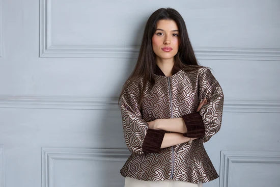 Dazzle Chocolate Shimmery Fitted Jacket Blouse