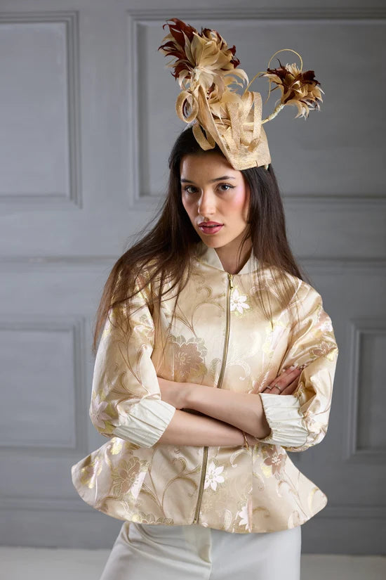 Ivory Shimmery Flora Fitted Jacket Blouse