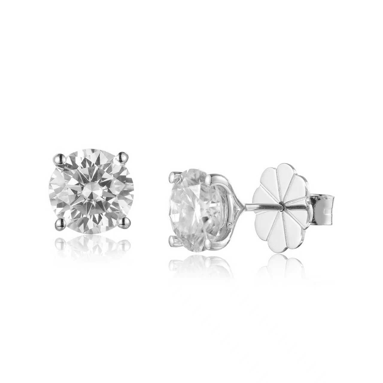Solara Moissanite Studs - Solid 925 Sterling Silver, Rhodium-Plated
