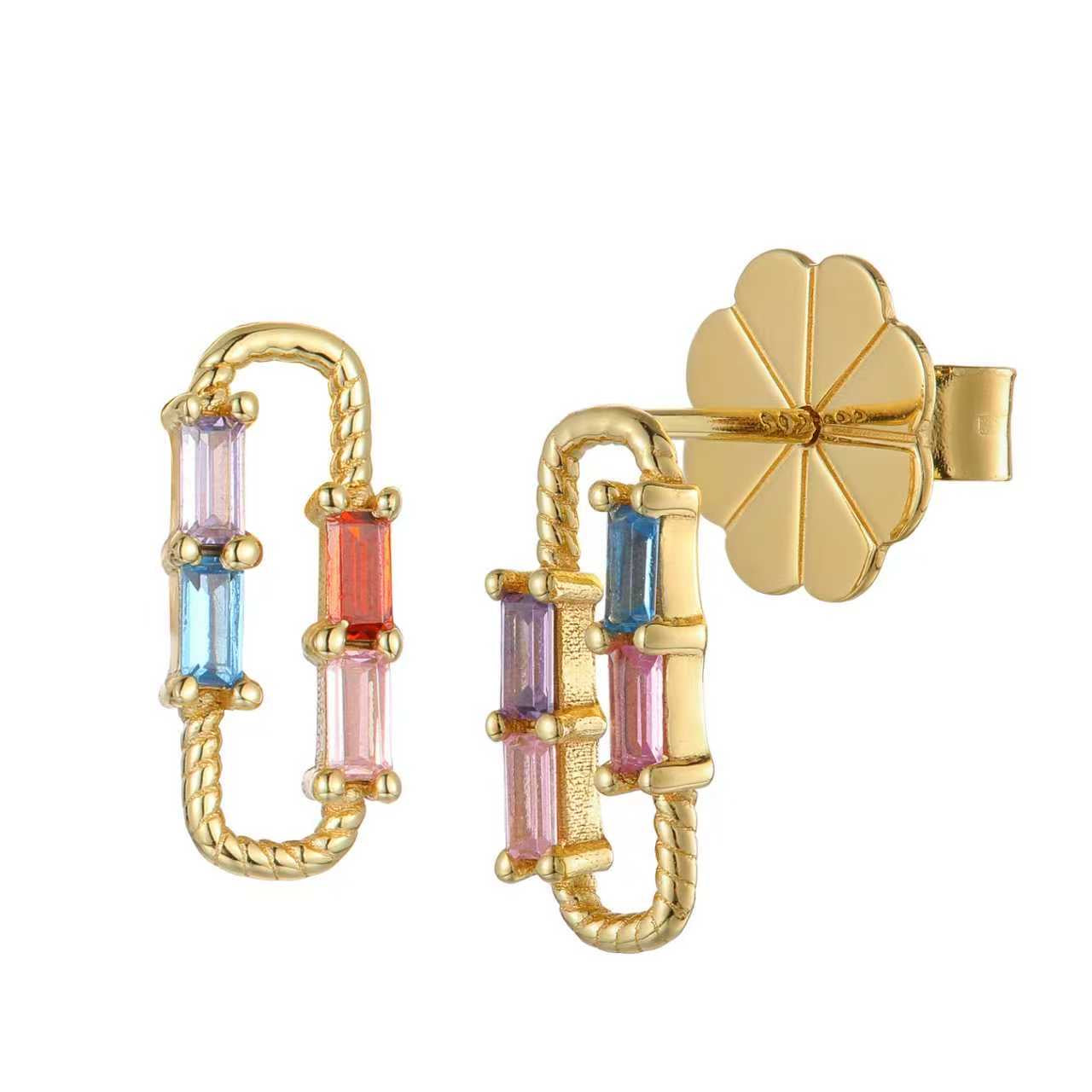 Rina Earrings - 14K Gold Vermeil, Ruby & Sapphire