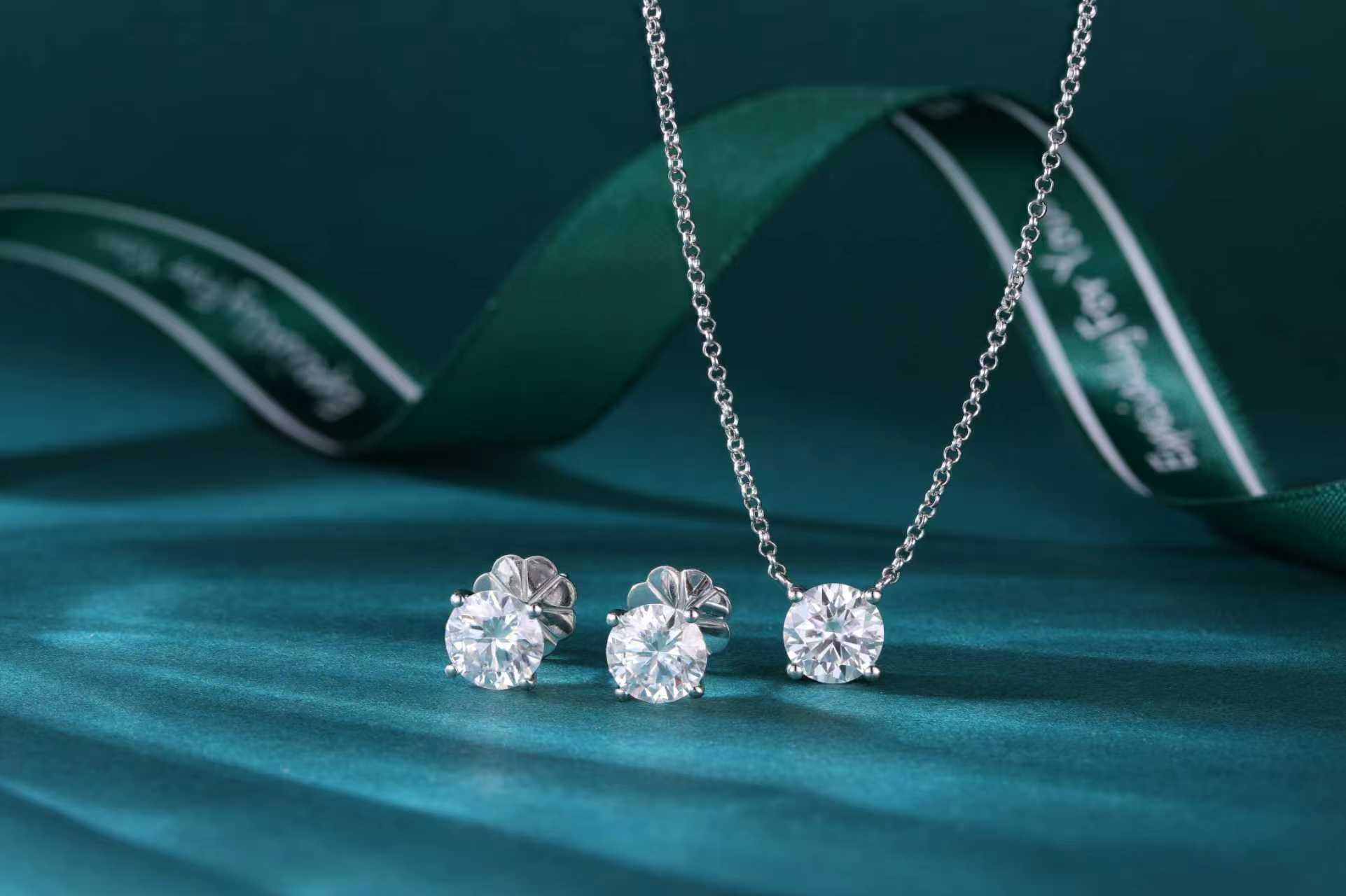 Solara Moissanite Necklace - Solid 925 Sterling Silver, Rhodium-Plated