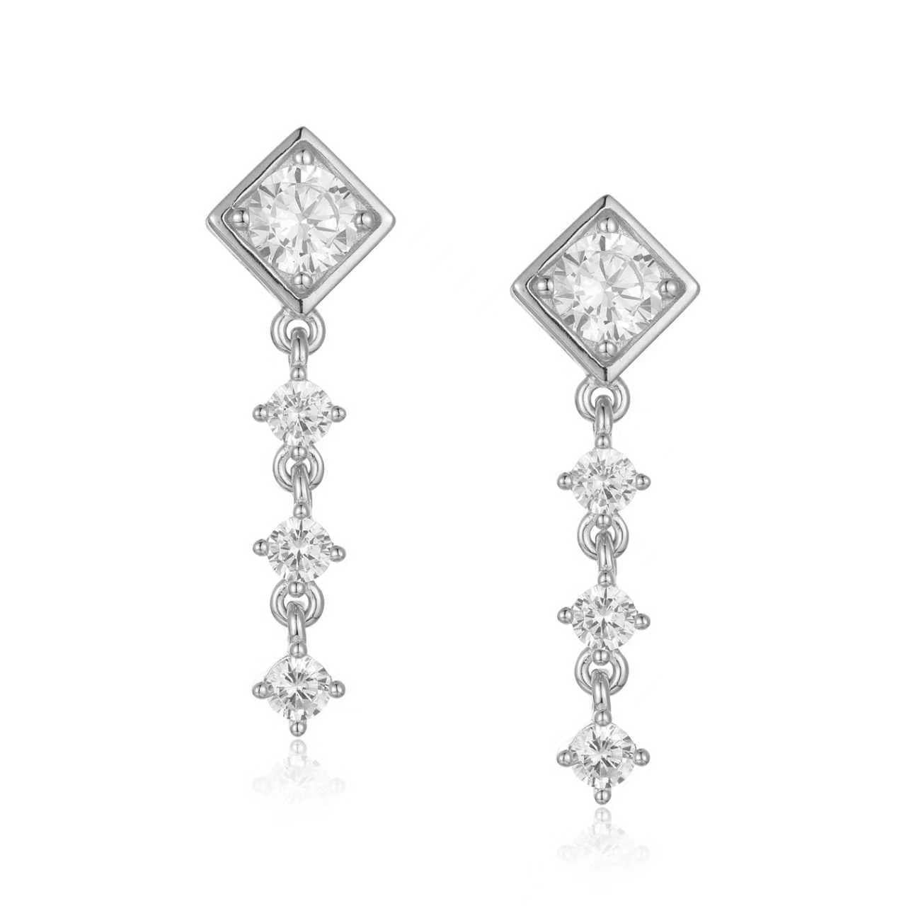 Halo Kite Earrings - Solid 925 Sterling Silver, Rhodium-Plated