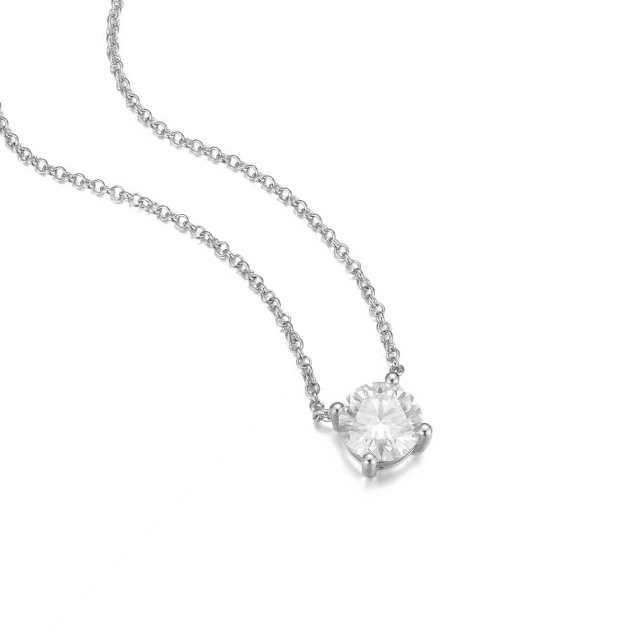 Solara Moissanite Necklace - Solid 925 Sterling Silver, Rhodium-Plated