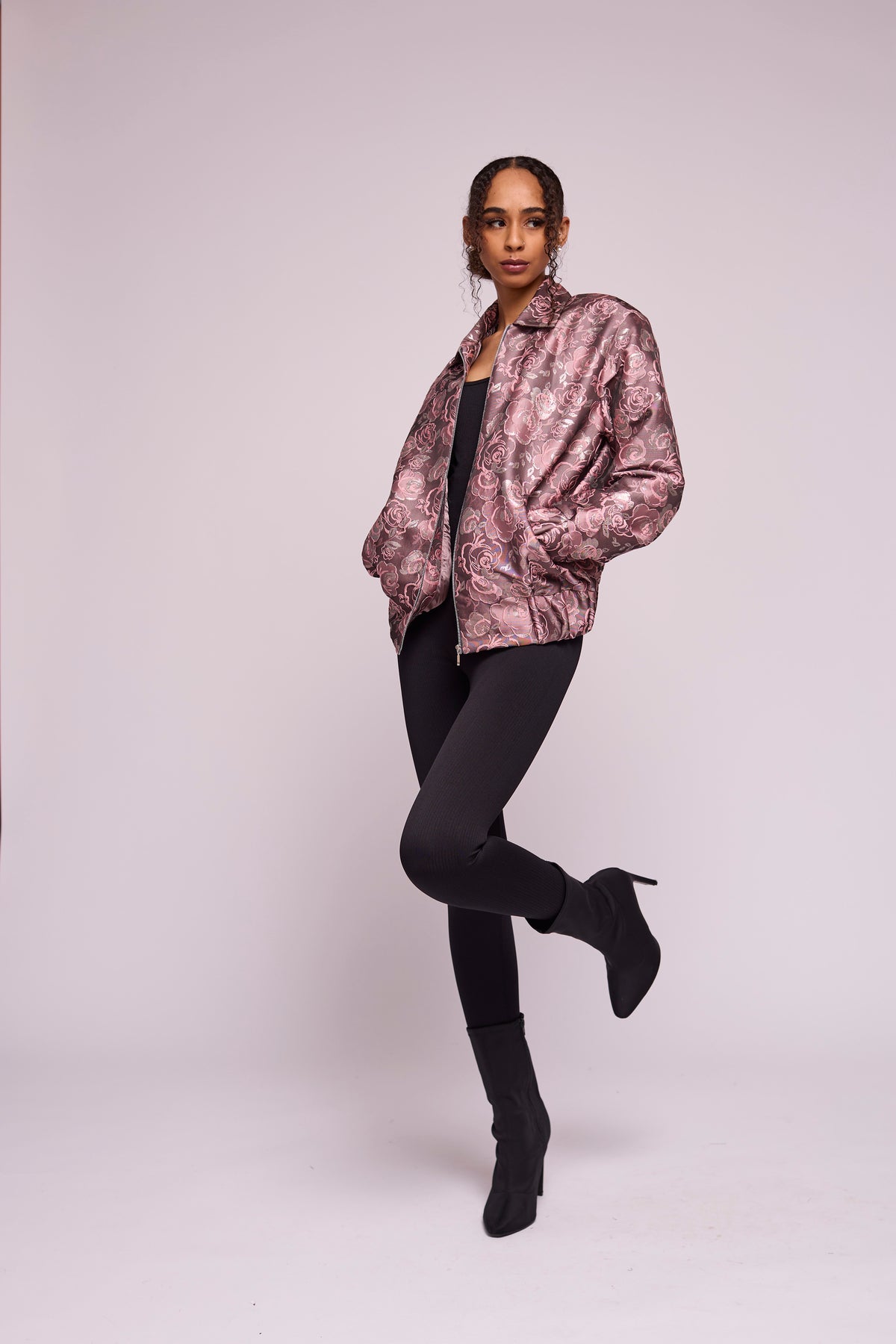 Dusky Silvery Flora Bomber Jacket