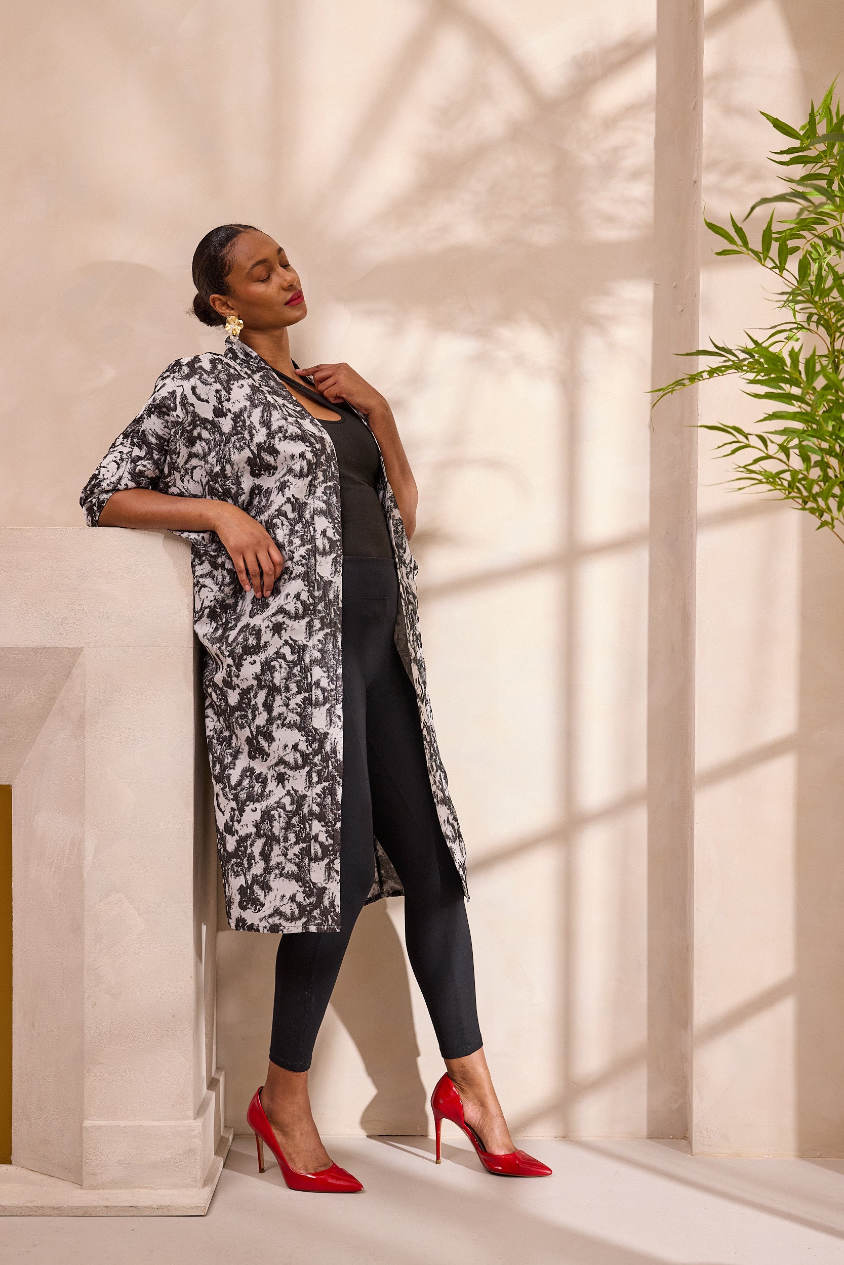 Monochrome Brocade Kimono Jacket