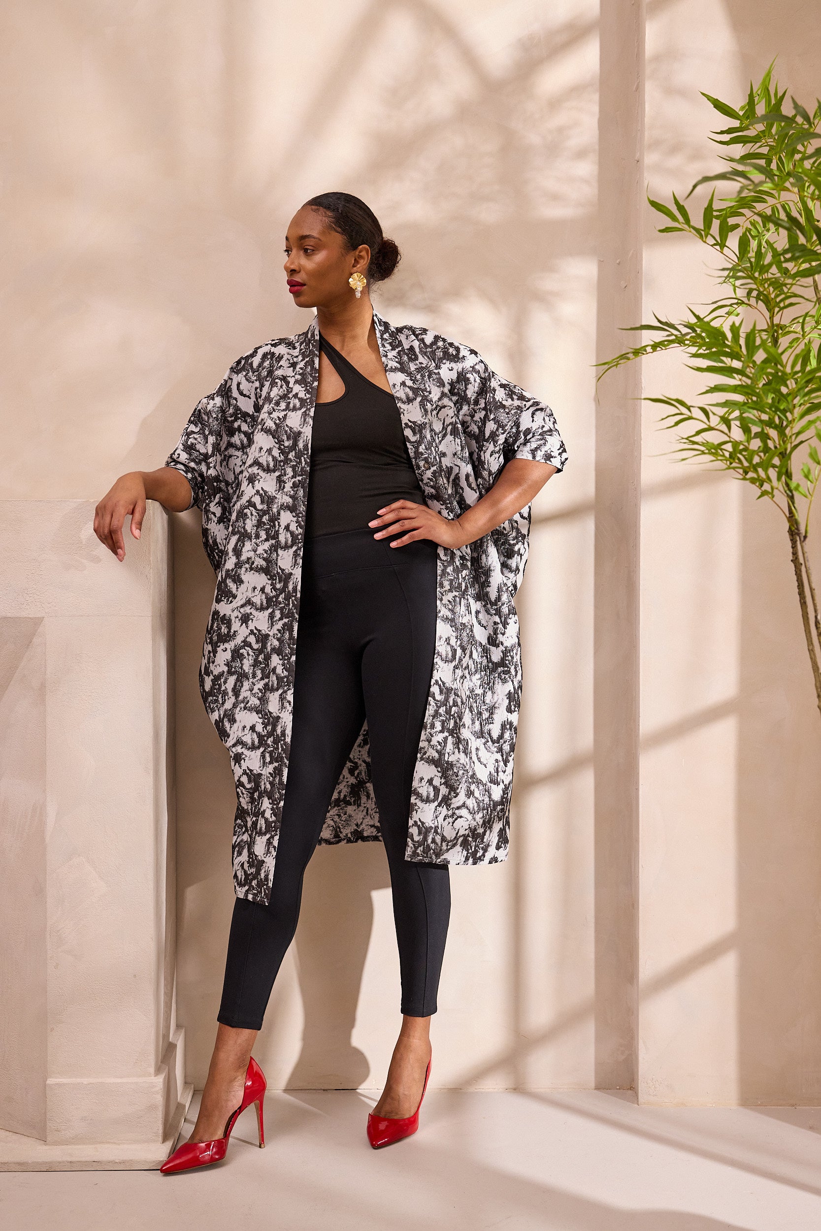 Monochrome Brocade Kimono Jacket