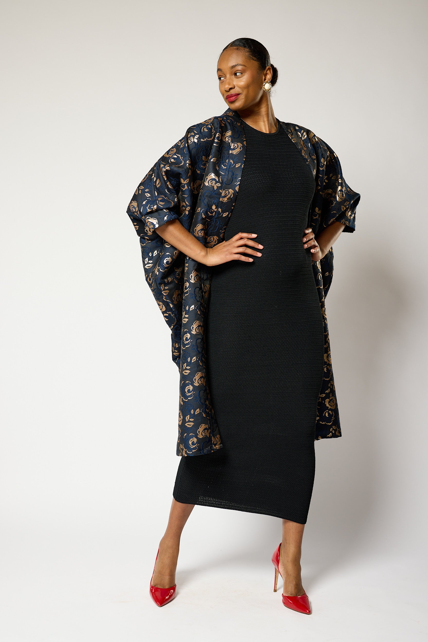 Regal Azure Blossom Kimono Jacket