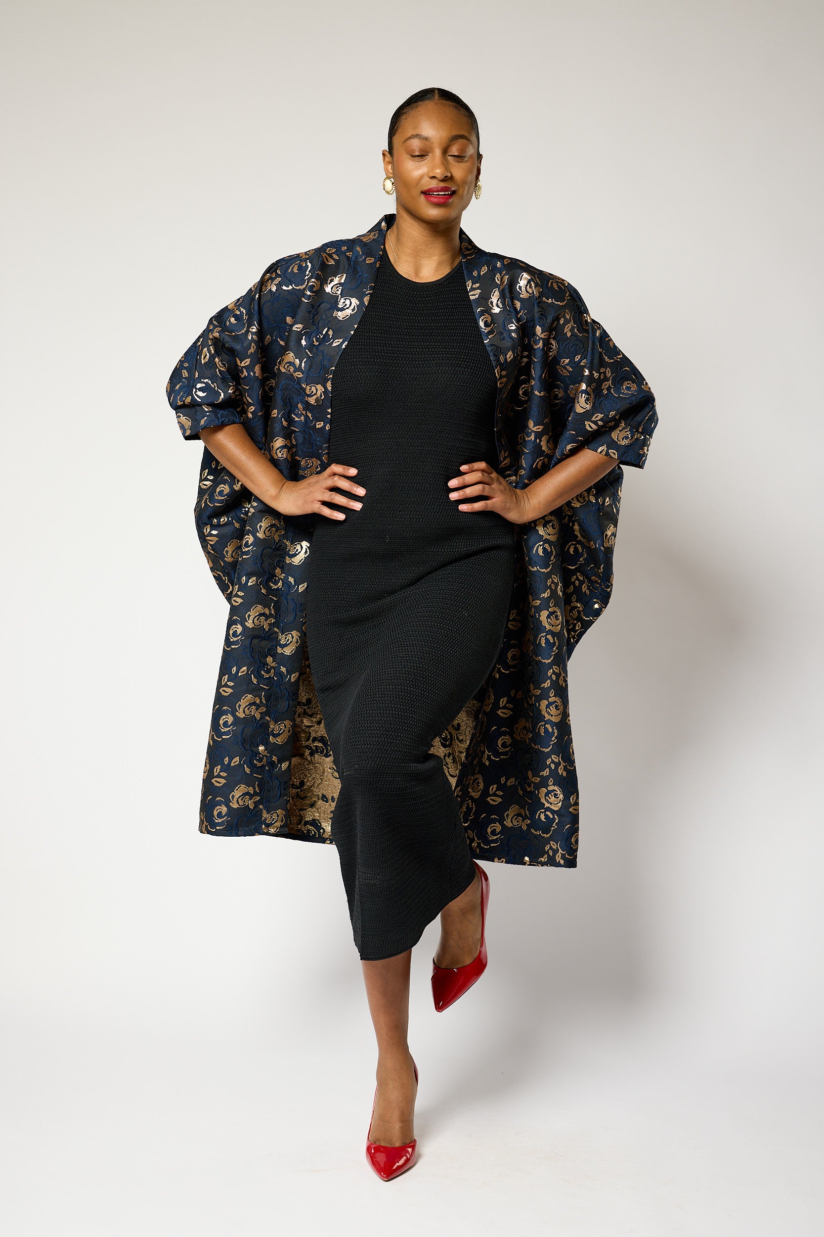 Regal Azure Blossom Kimono Jacket