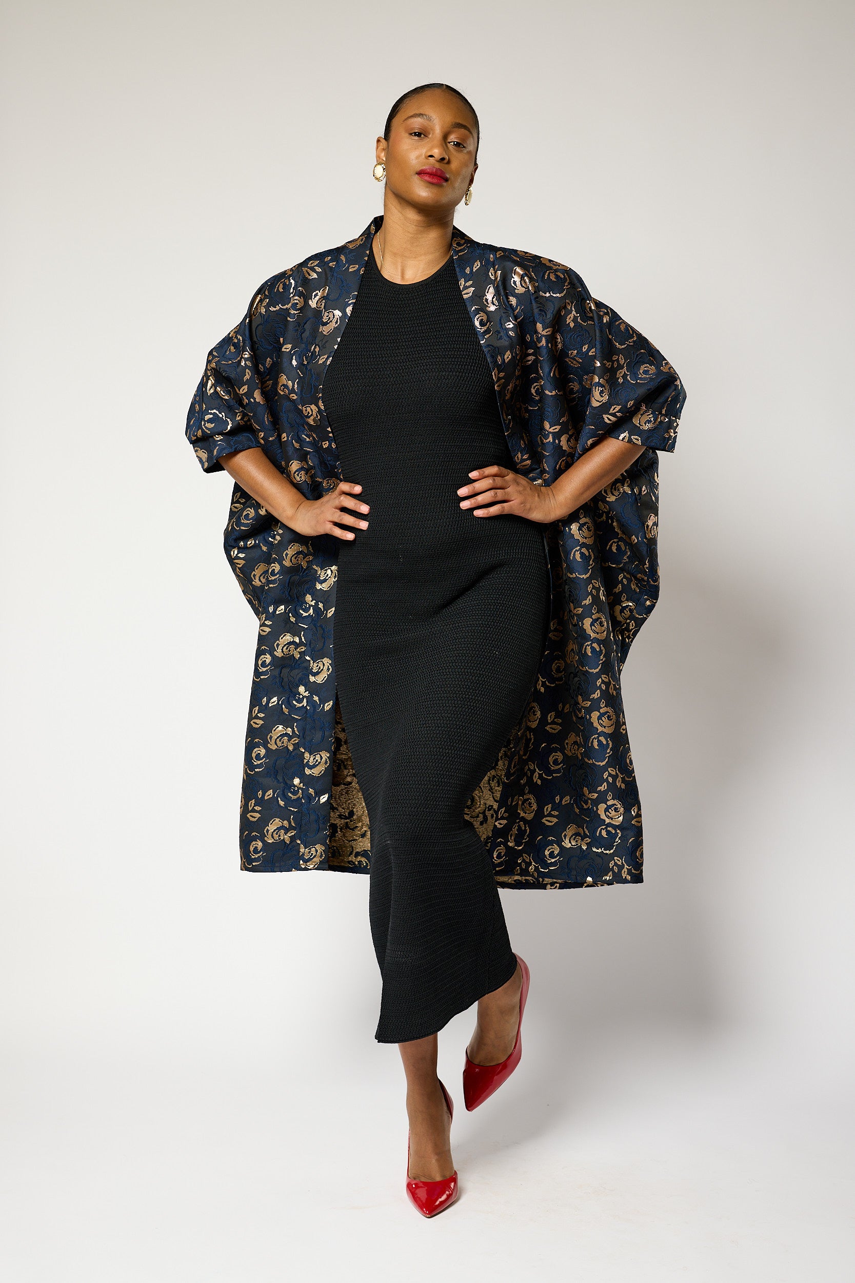 Regal Azure Blossom Kimono Jacket