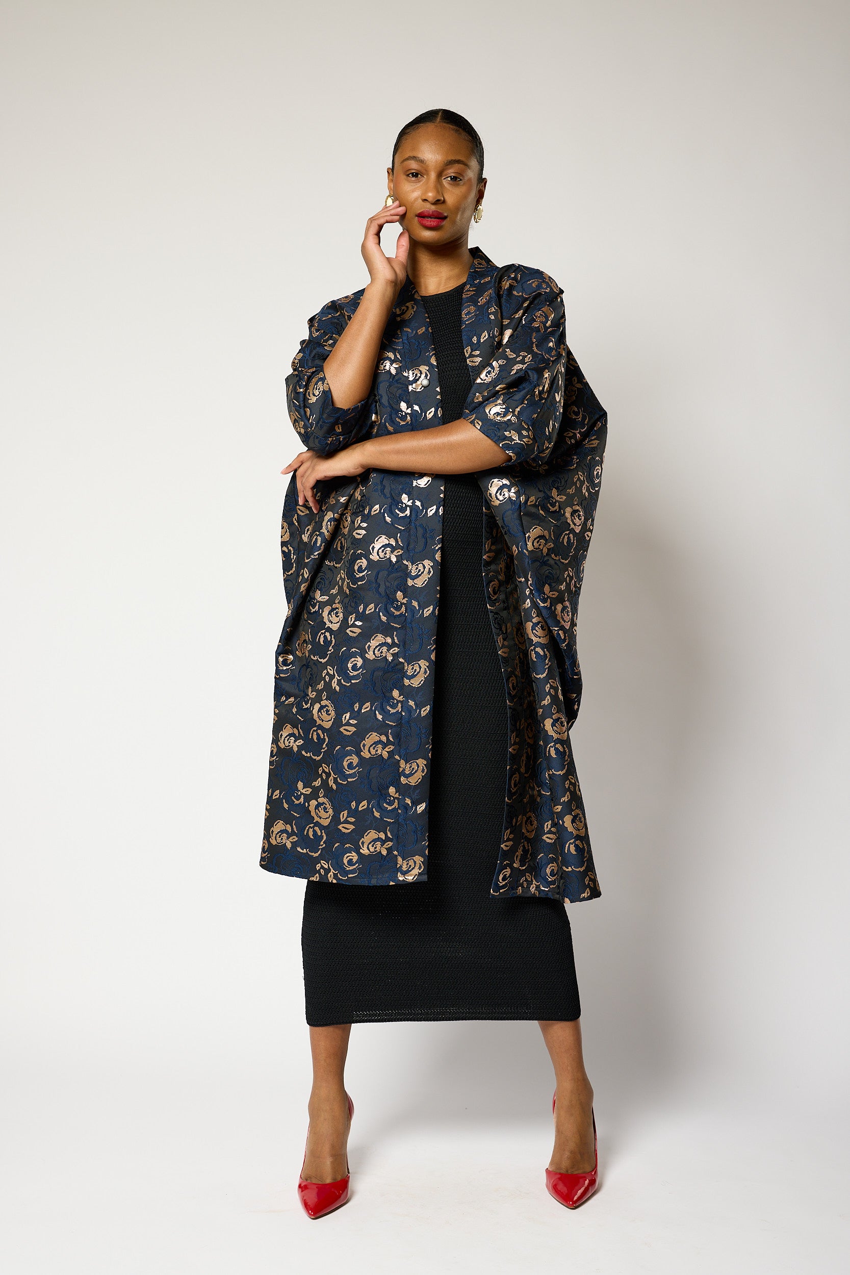 Regal Azure Blossom Kimono Jacket