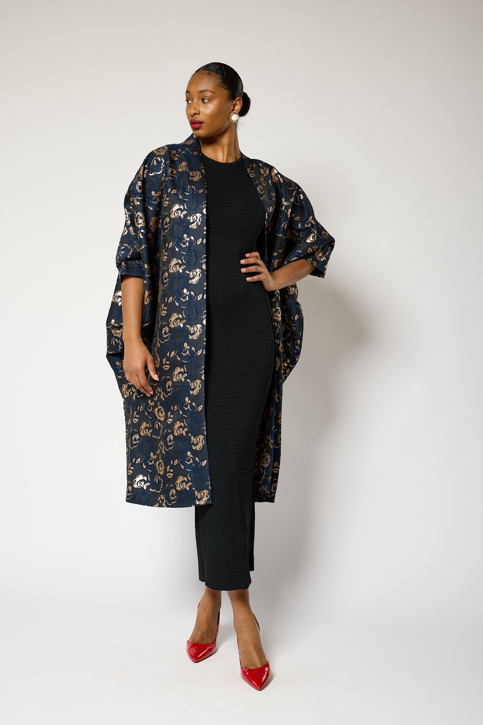 Regal Azure Blossom Kimono Jacket