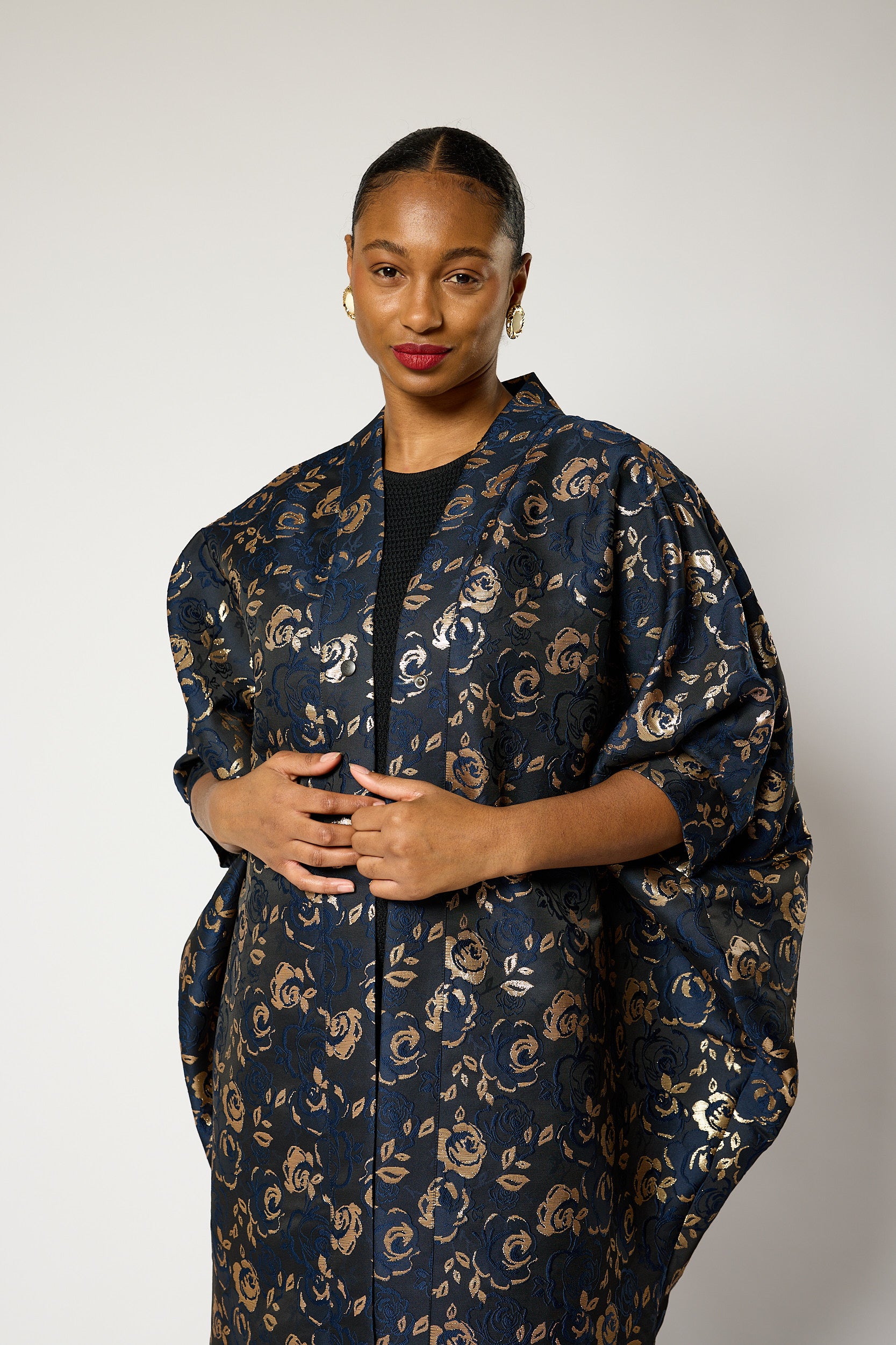 Regal Azure Blossom Kimono Jacket