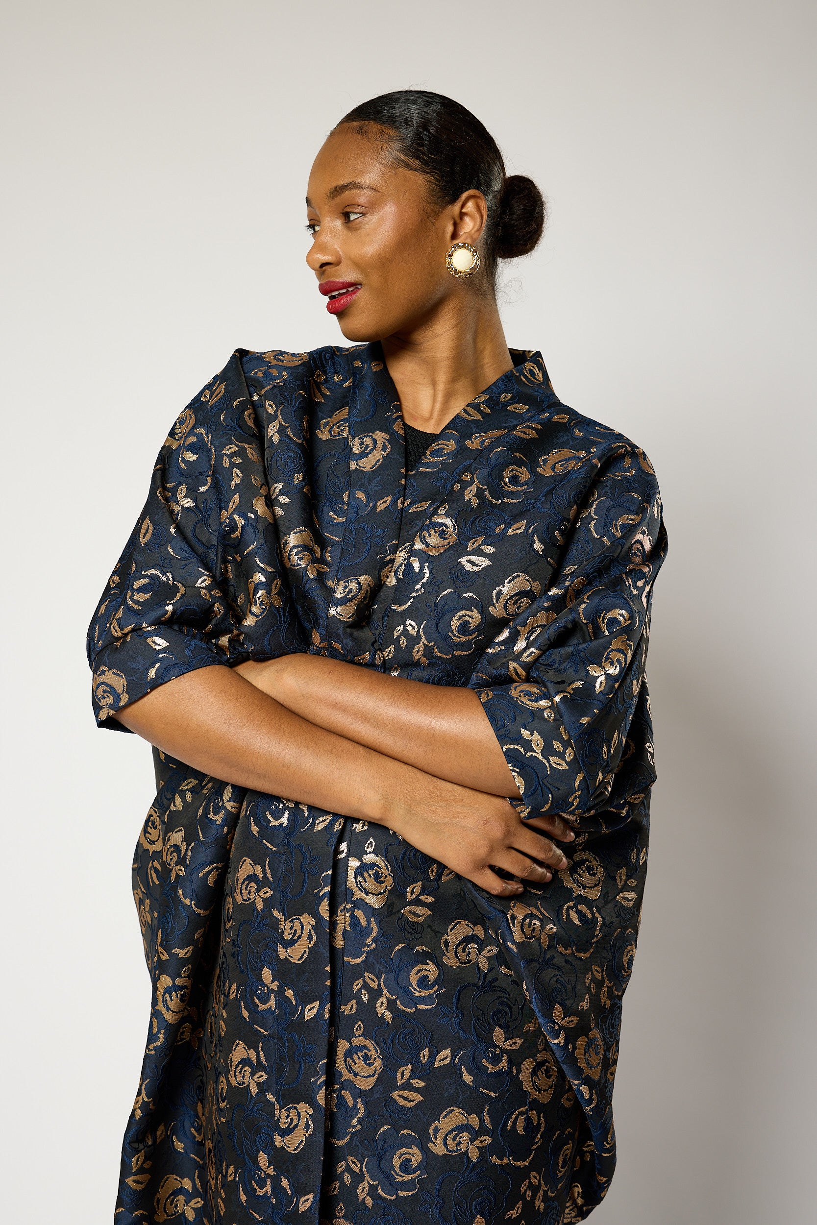 Regal Azure Blossom Kimono Jacket